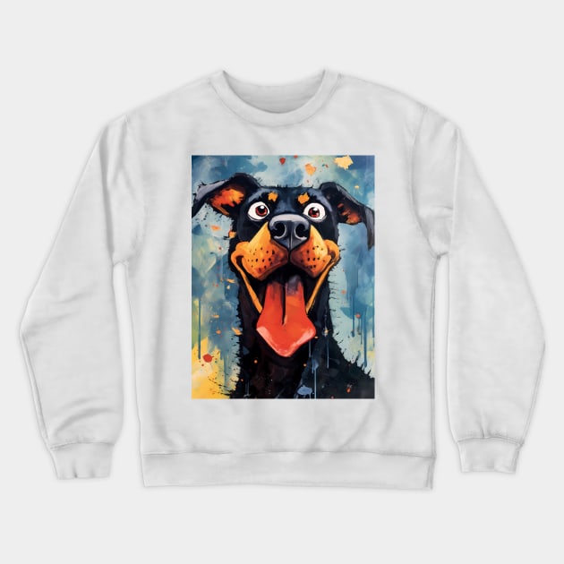 Comical Caricature Dobermann Dog Crewneck Sweatshirt by designs4days